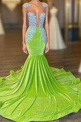Chic Sleeveless Backless Mermaid Semi Formal Prom Dresses With Beading